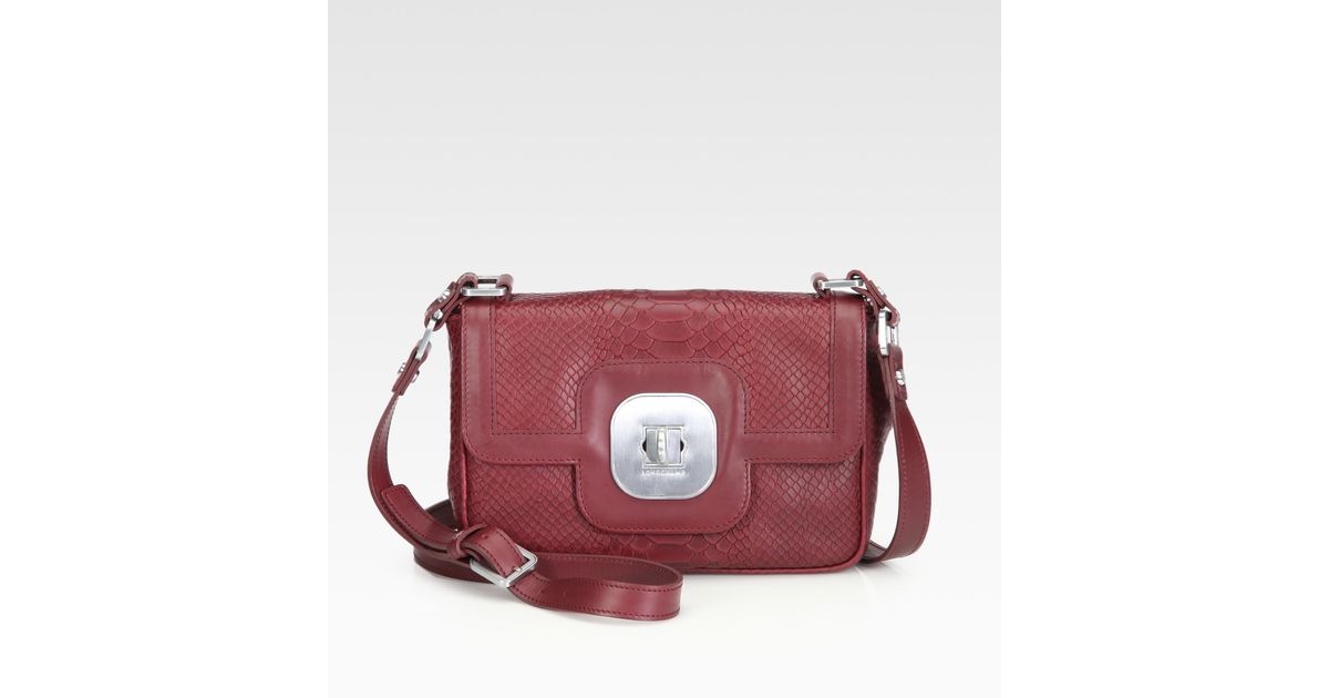 Longchamp Gatsby Python Embossed Leather Crossbody in Bordeaux (Red) Lyst