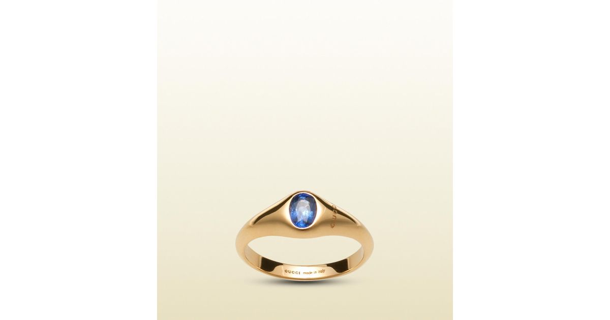 Gucci Gold Pinky Ring with A Blue Sapphire for Men Lyst