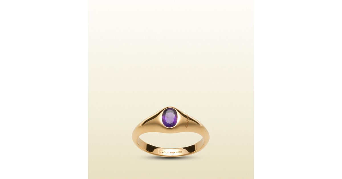 Gucci Gold Pinky Ring with An Amethyst 