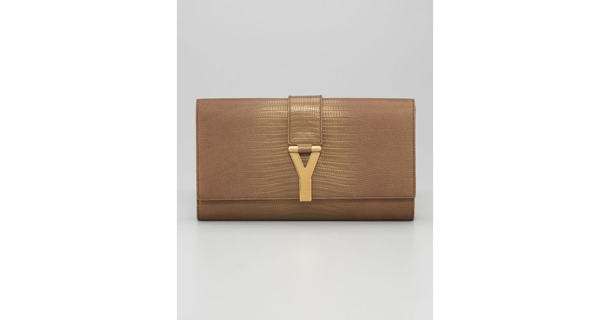 Saint laurent Chyc Embossed Metallic Leather Clutch in Brown (gold ...