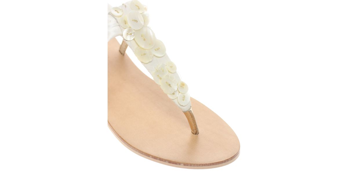 ASOS Fife Flat Sandals with Buttons and Ribbon Tie in Cream (Natural) - Lyst