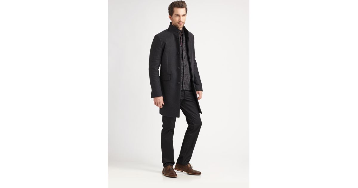 Theory Melton Long Jacket in Charcoal (Gray) for Men | Lyst