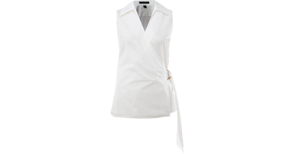 Lauren by ralph lauren Carigan Sleeveless Wrap Shirt in White | Lyst