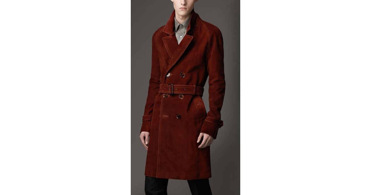 Burberry Mid-Length Waxed Suede Trench Coat in Brown for Men | Lyst