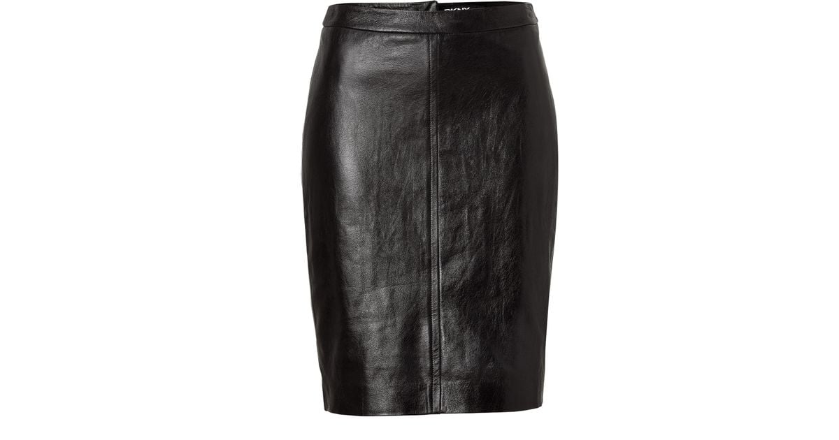 DKNY Black Leather Skirt - Lyst