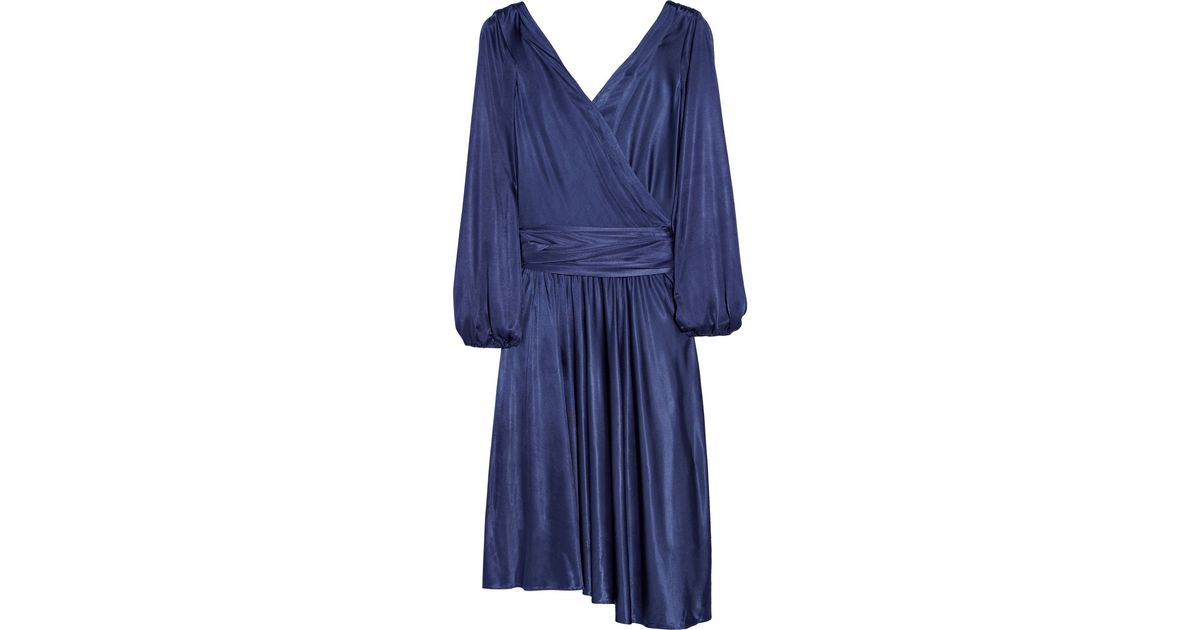 Halston Satin-jersey Wrap-effect Dress in Navy (Blue) - Lyst