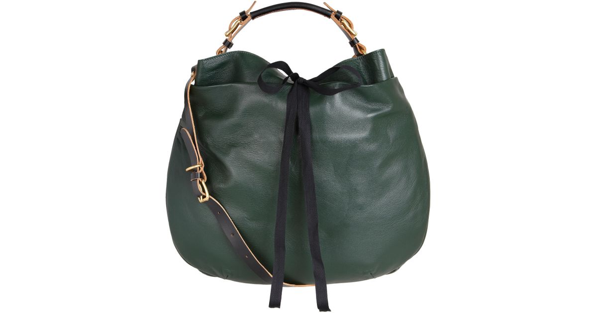 dark green leather handbag