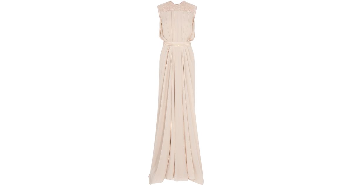 Lyst - Elie Saab Lace Back Georgette Gown in Natural
