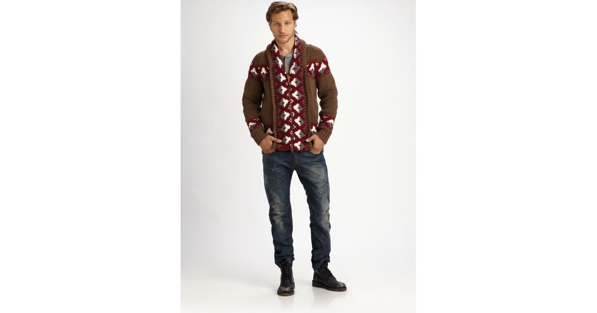 tribal print cardigan mens