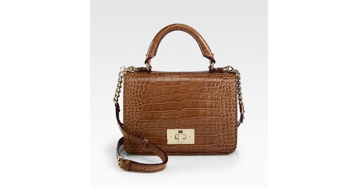 Lyst Kate Spade New York Carlyle Patent Crocodile Embossed Leather Lyst Kate Spade New York Carlyle Patent Crocodile Embossed Leather Top Handle Bag In Brown