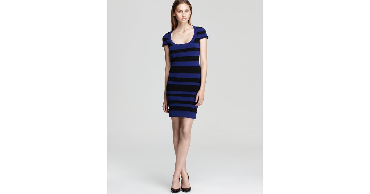 blue and black striped dress
