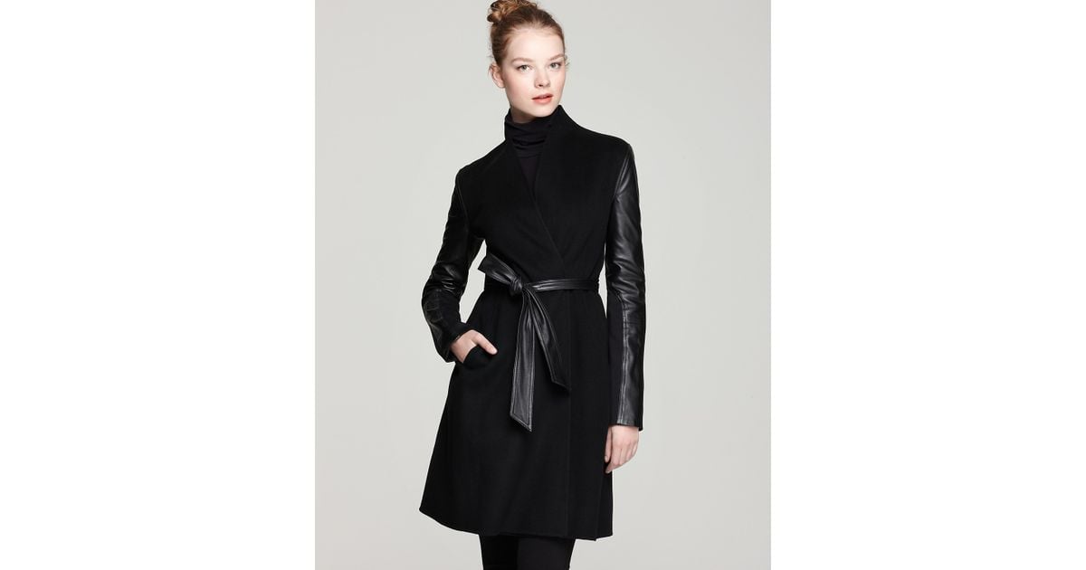Dawn Levy Minka Double Faced Wool Jacket with Leather Sleeves in Black ...