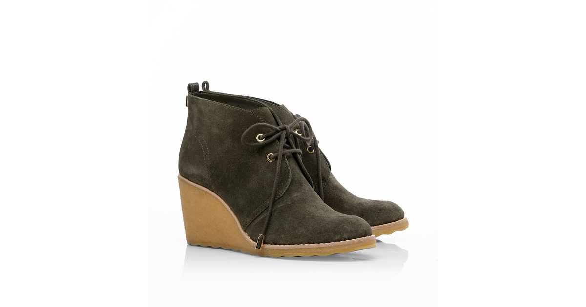 olive wedge booties
