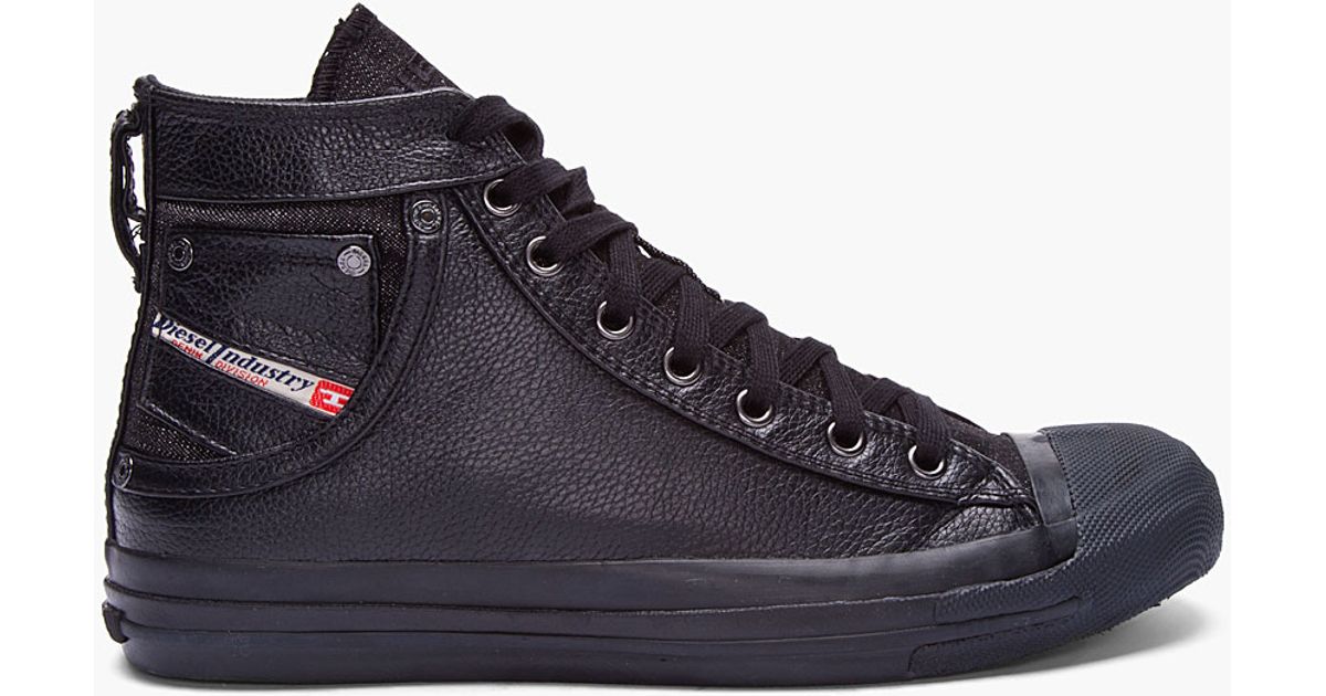 DIESEL Black Leather Exposure Sneakers 