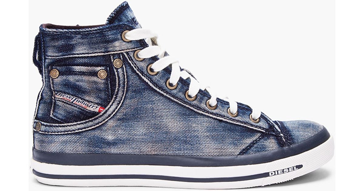 DIESEL Washed Denim Exposure Sneakers 