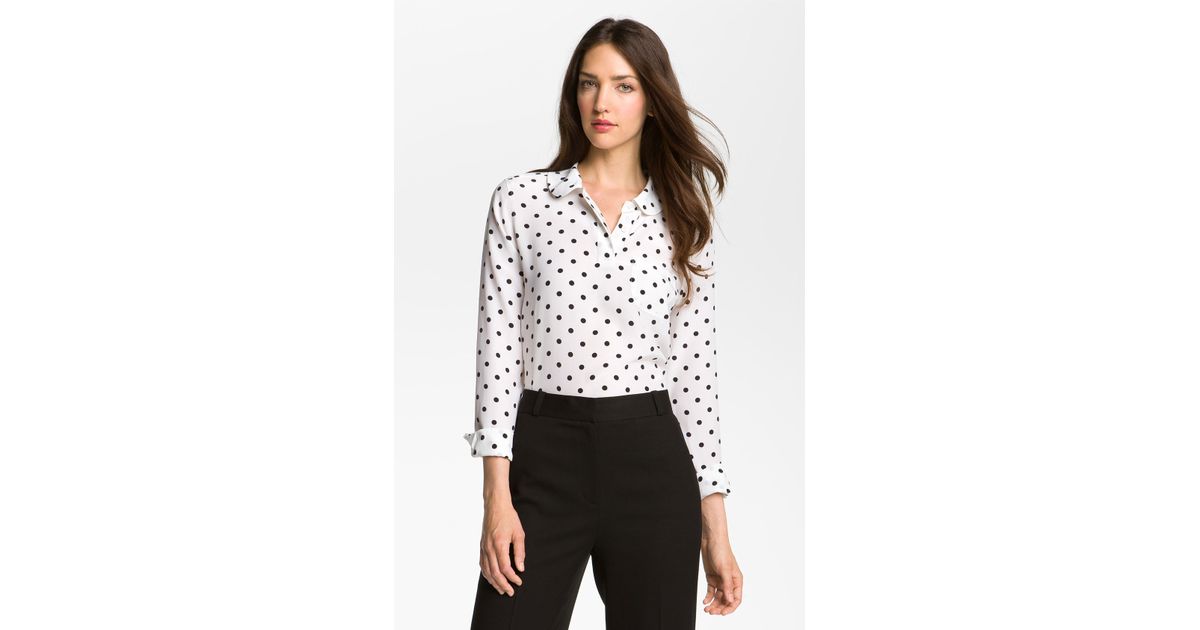 equipment adele polka dot silk blouse in white lyst equipment adele polka dot silk blouse in white lyst