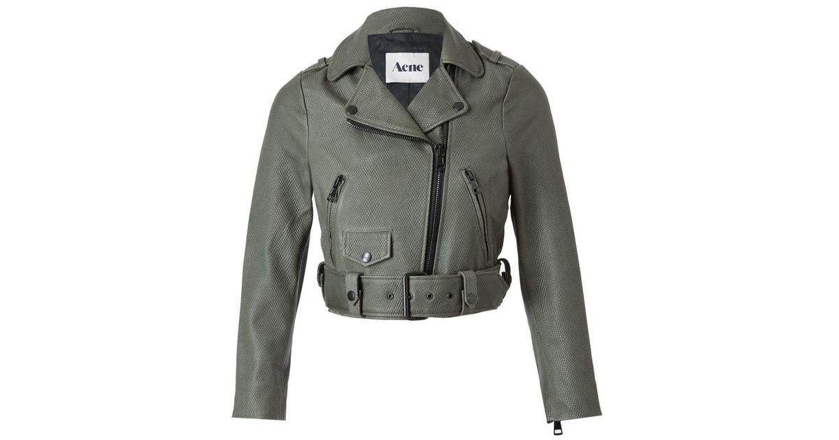 Acne Studios Green Mape Petite Reptile Effect Leather Jacket