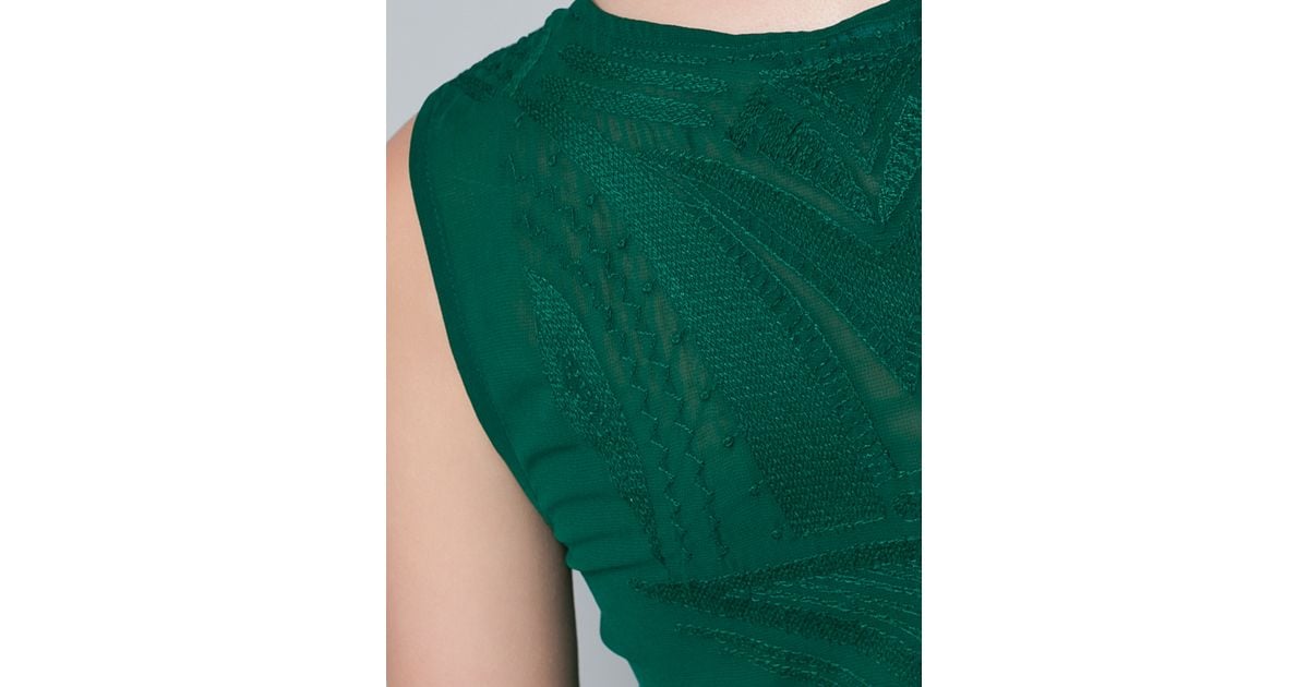 Zara Embroidered Frill Top in Green Lyst