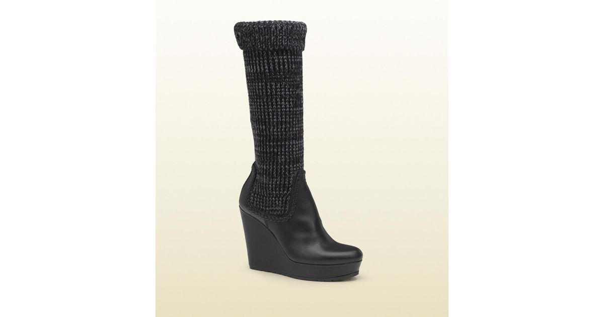 Gucci Knit Sock Wedge Boot in Black | Lyst