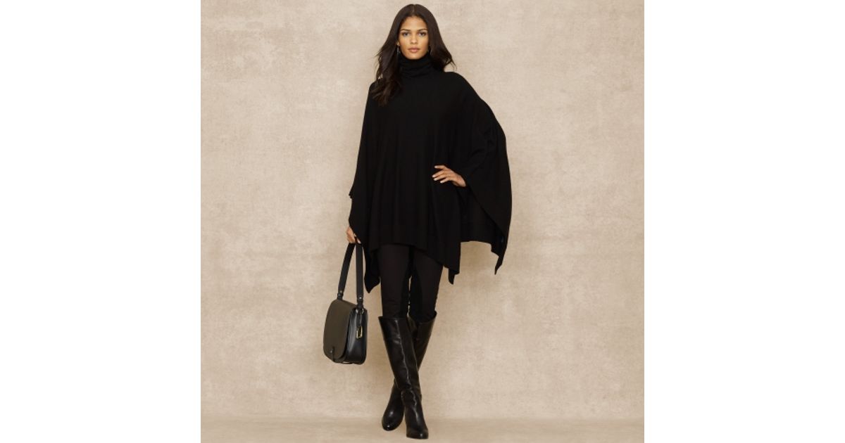 Ralph Lauren Blue Label Cashmere Turtleneck Poncho in Black | Lyst