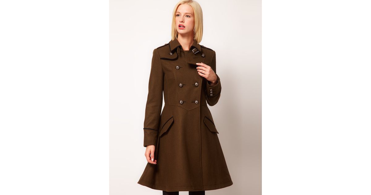ASOS Collection Asos Military Fit and Flare Coat in Khaki (Brown) - Lyst