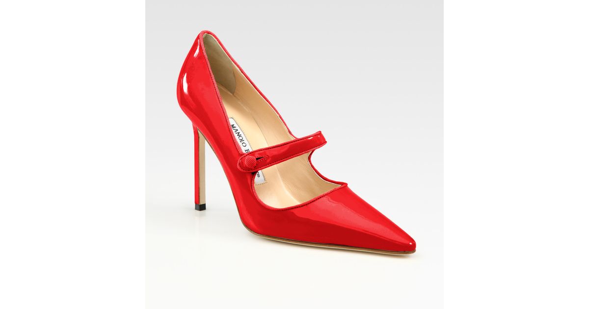 Manolo Blahnik Campari Patent Leather Mary Jane Pumps in Red | Lyst