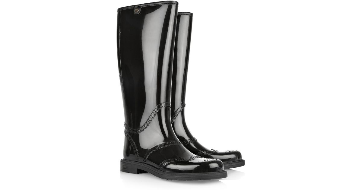 Gucci Brogue Style Wellington Boots in Black - Lyst