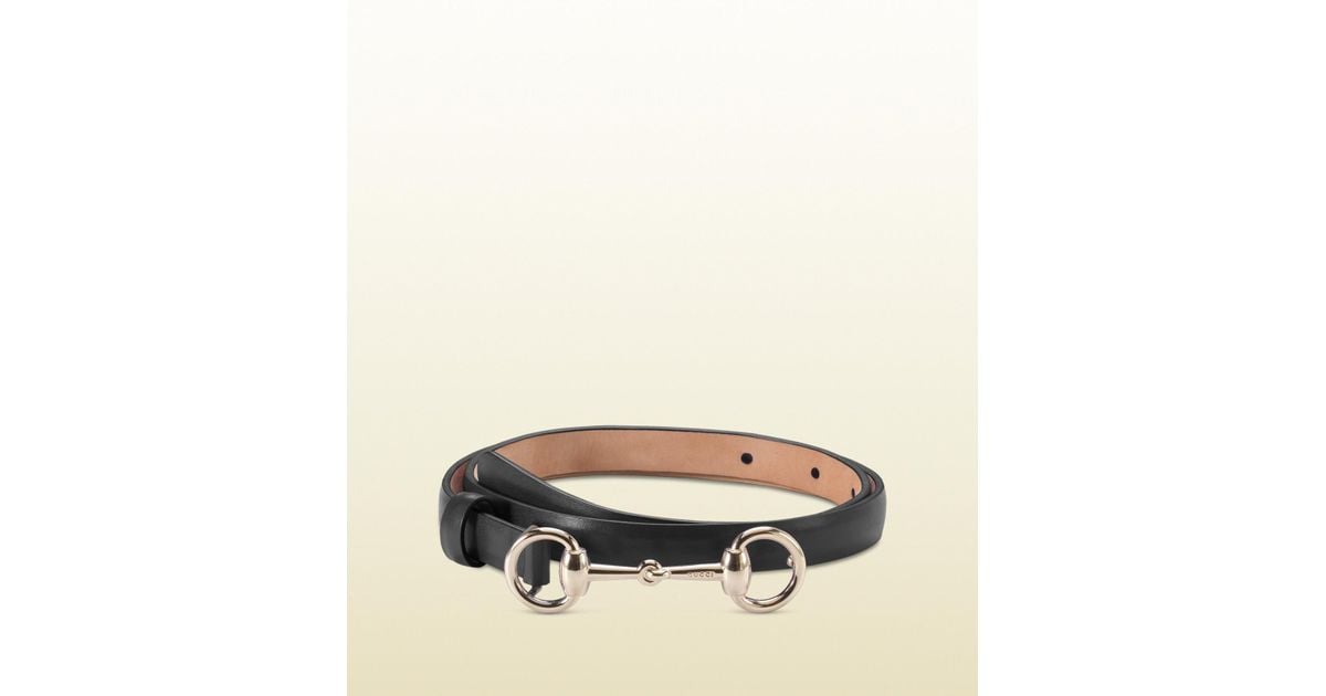 Gucci Leather Skinny Belt With Horsebit Buckle in Black - Lyst