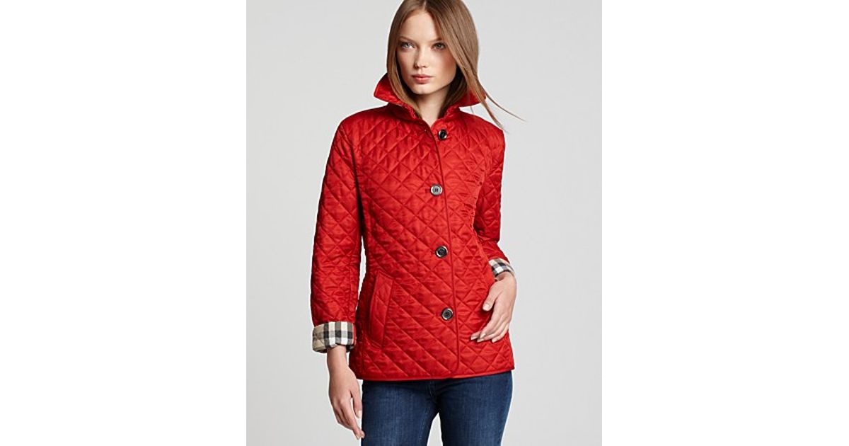 red burberry quilted jacket