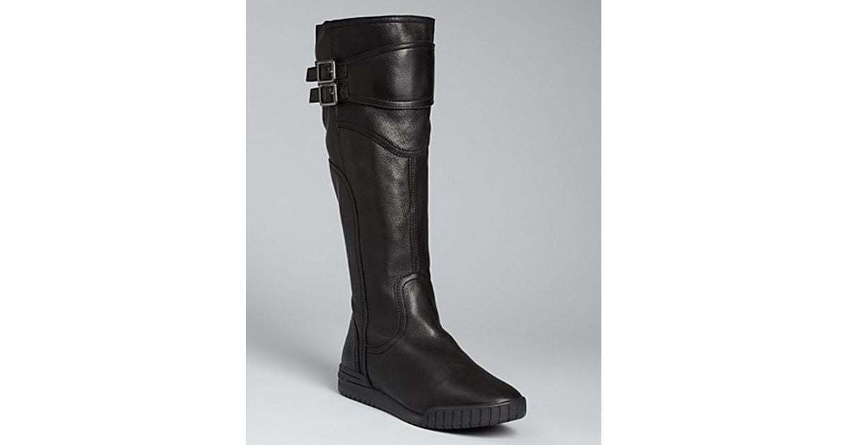 flat tall black boots