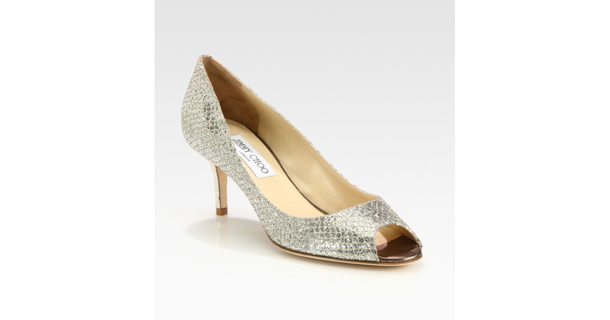 Jimmy Choo Isabel Glitter Champagne Peep Toe Low Heel Pump Shoes 39.5-9
