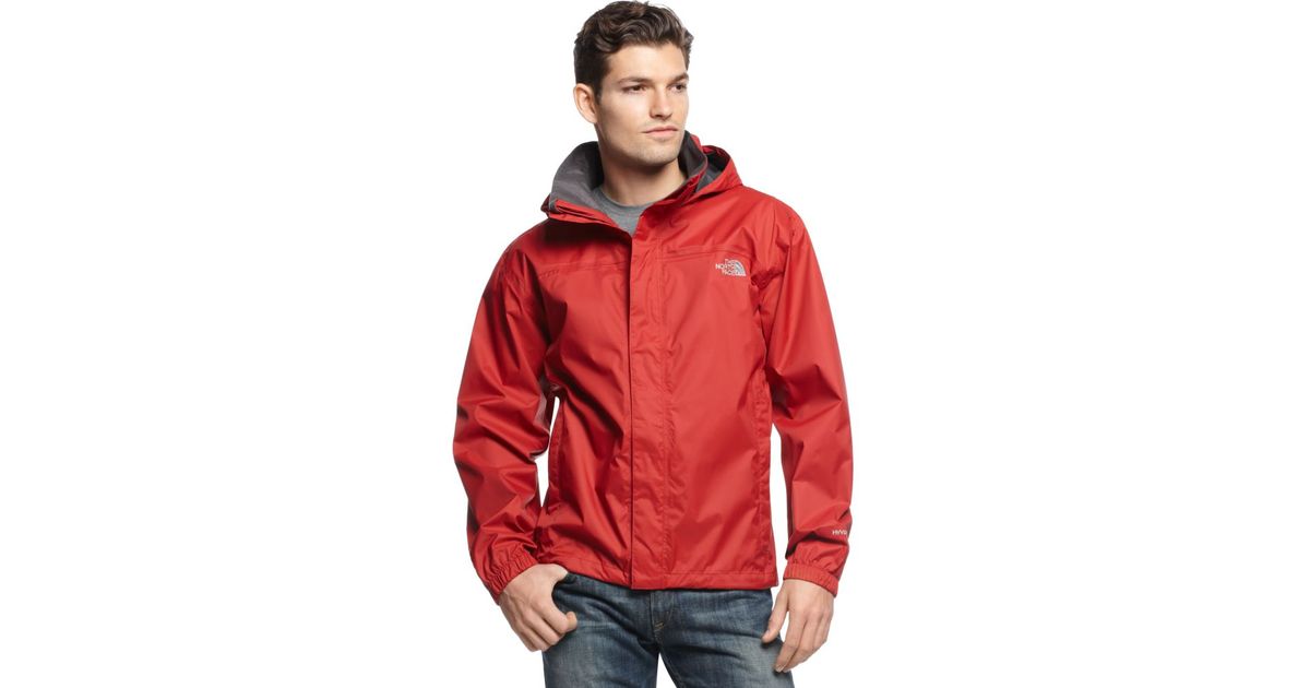 north face red raincoat
