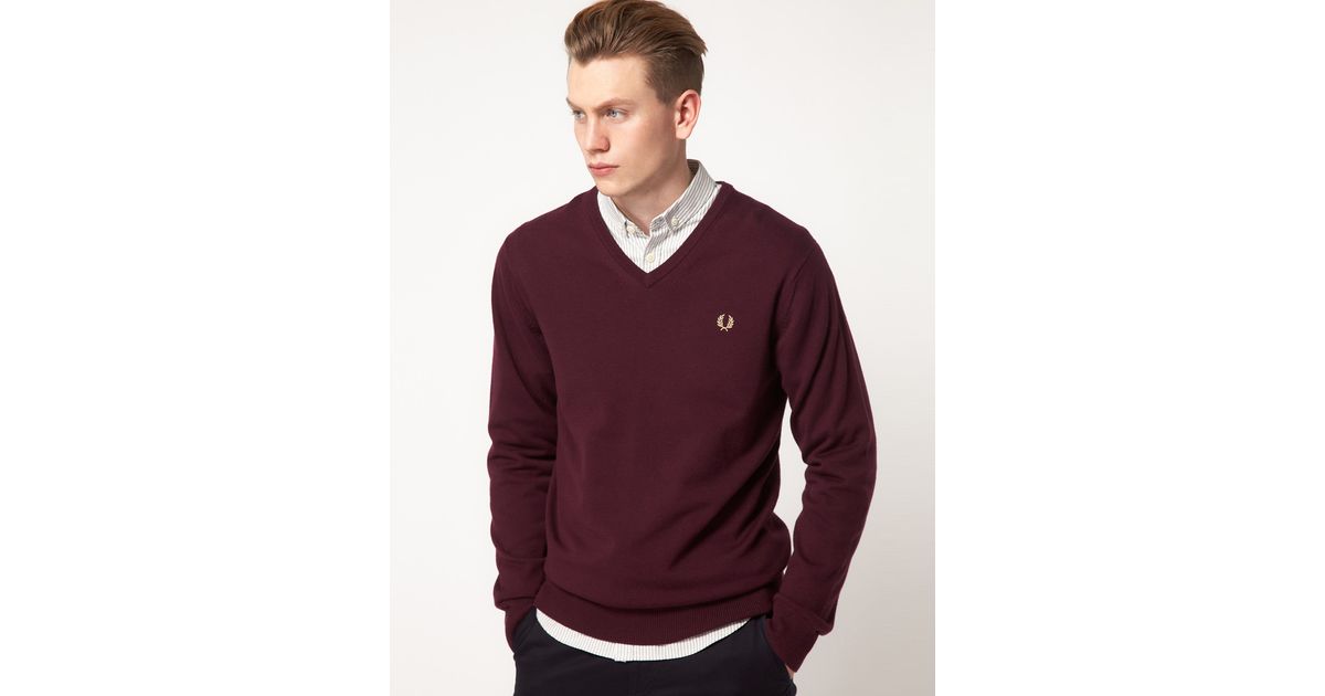 Fred Perry Jumper V Neck in Red for Men - Lyst