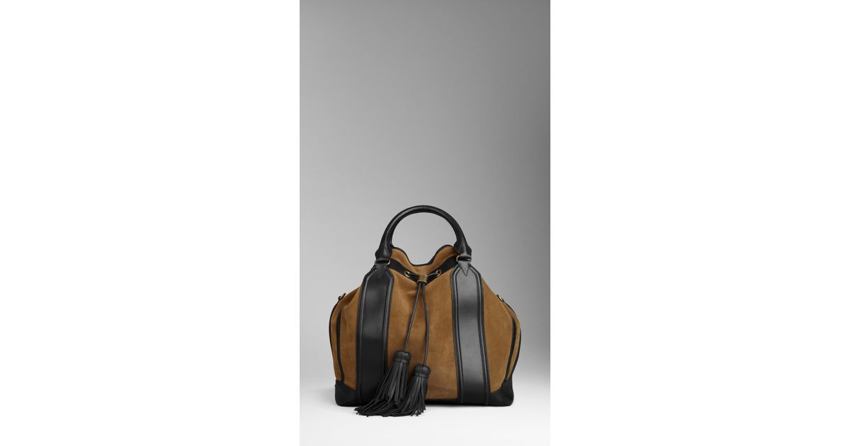 Burberry Large Framed Suede Tassel Tote Bag in Brown (camel) | Lyst