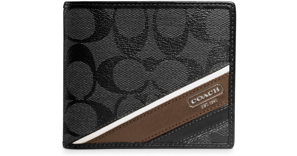 COACH Heritage Stripe Compact Id Wallet in Black/Charcoal (Black) for