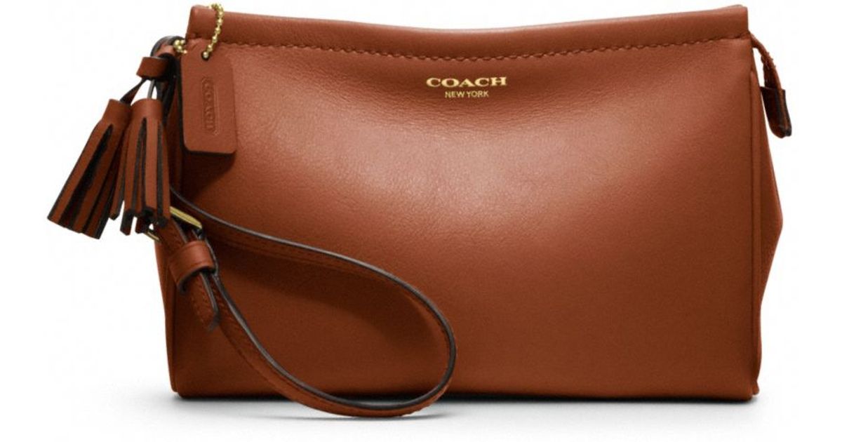 COACH Legacy Leather Large Wristlet in Brown | Lyst