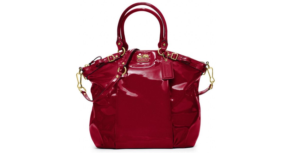 COACH Madison Patent Lindsey Satchel in Red | Lyst