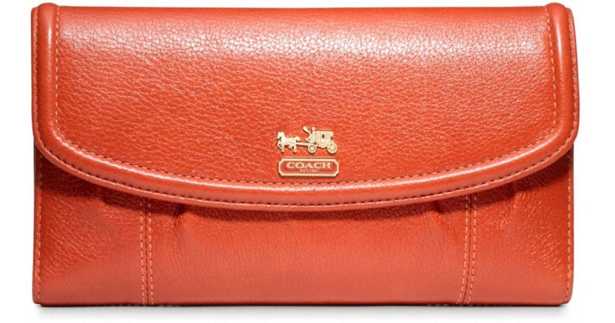 COACH Madison Leather Checkbook Wallet in Brown Lyst