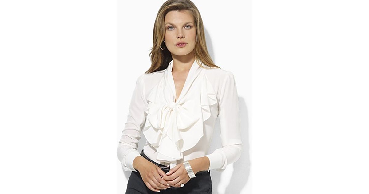 white silk ruffle blouse