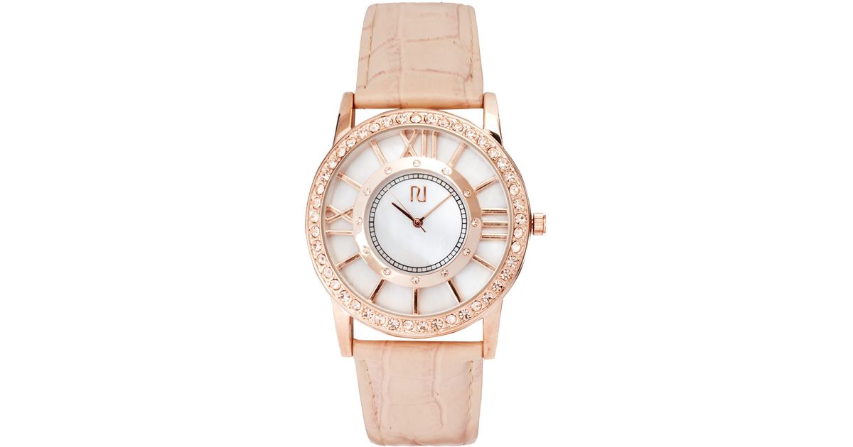 Lyst - River Island Diamante Leather Watch in Pink