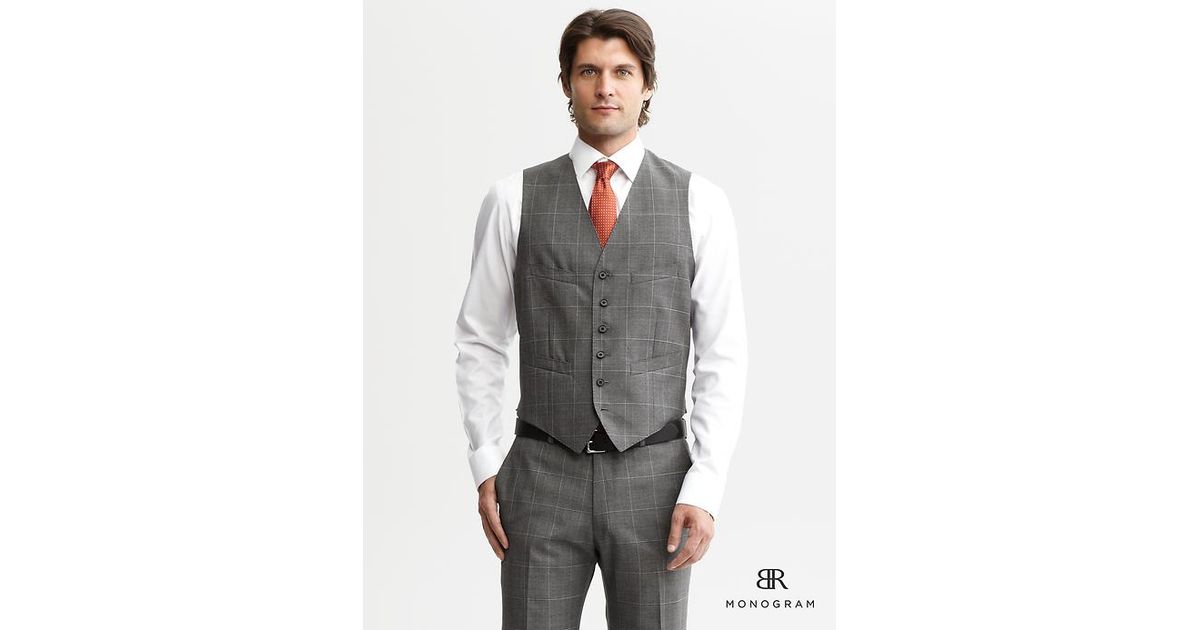 Banana Republic Br Monogram Grey Windowpane Wool Suit Vest In Gray For Men Lyst