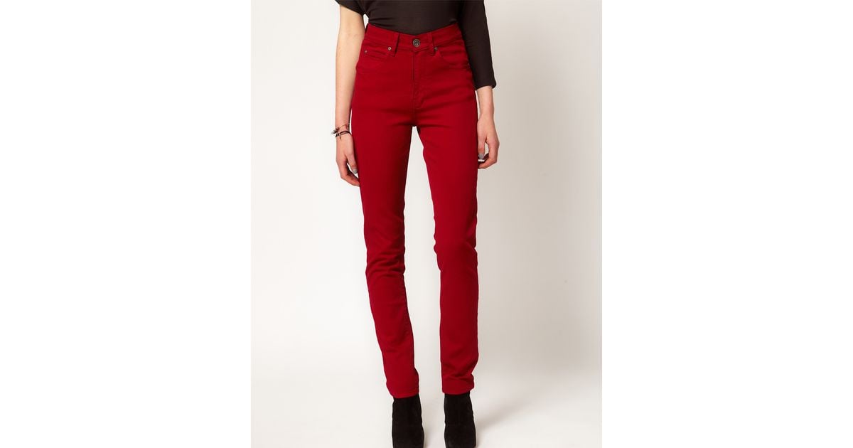 red skinny jeans high waist