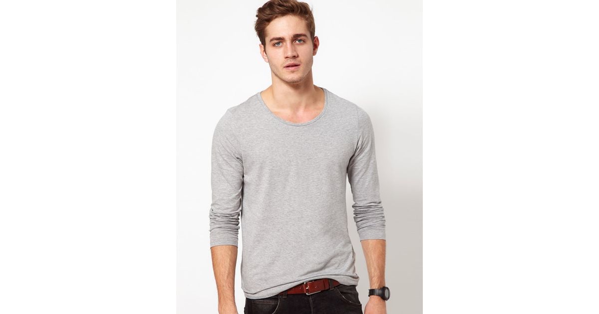 ASOS Long Sleeve TShirt With Scoop Neck in Gray for Men Lyst