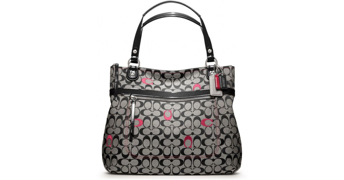COACH Poppy Embroidered Signature C Glam Tote in Gray | Lyst