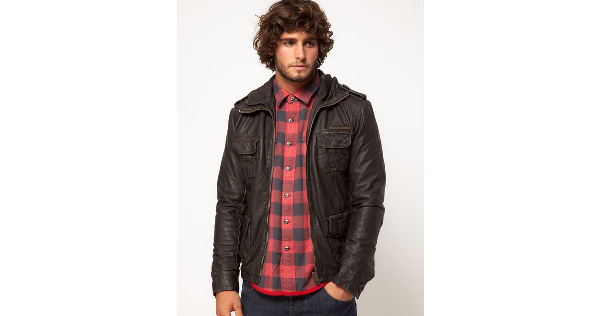 Superdry Brad Leather Jacket in Brown for Men - Lyst