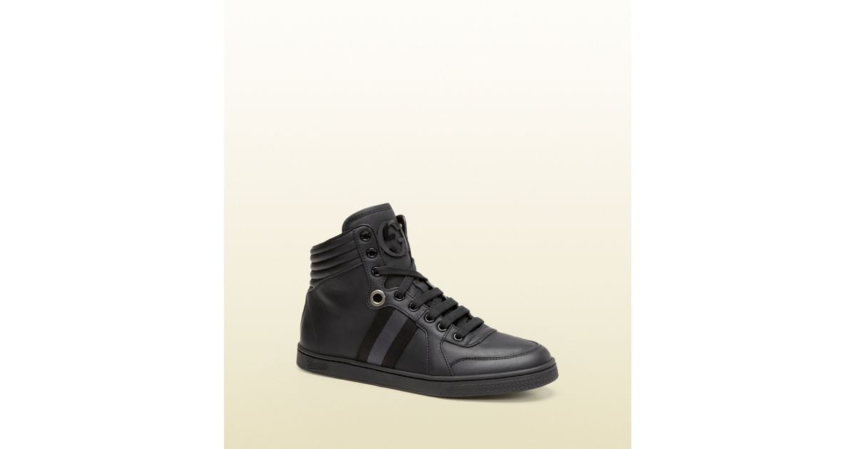 womens black leather high top sneakers