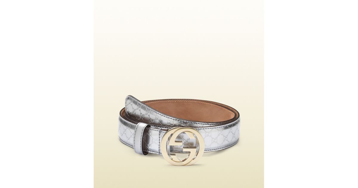 Gucci Silver Micro Gg Leather Belt G Buckle in Metallic | Lyst