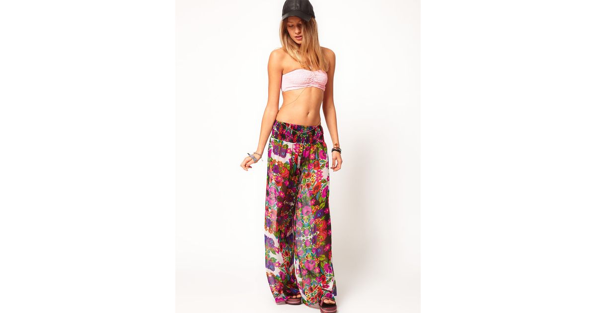 ASOS Tapestry Floral Print Wide Leg Beach Pant Lyst