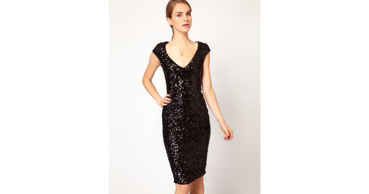 sparkly black midi dress