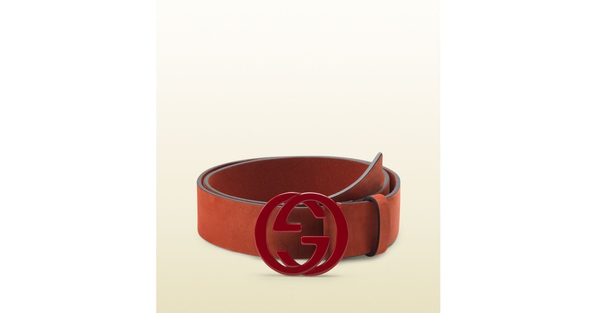 Gucci Red Suede Belt With Interlocking G Buckle in Red for Men | Lyst